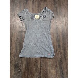 Y2K Hollister Gray Sequin Floral Scoop Neck Short Sleeve T-Shirt Womens Medium